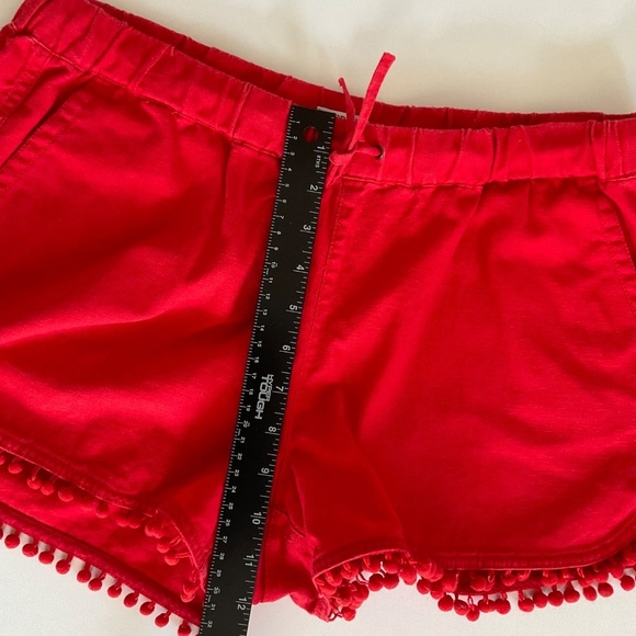J.Crew Shorts Sz M Red Pom Pom Pull On Pockets Boho Hippie Beach Summer Comfort - Picture 5 of 7